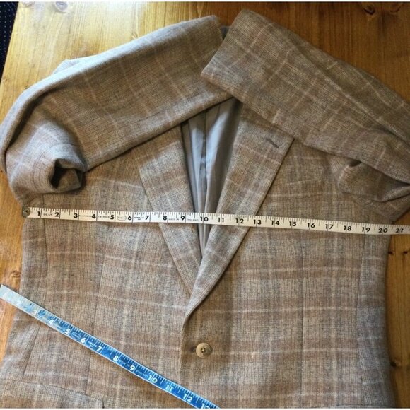 Vintage Christian Dior Monsieur Mens Wool Plaid Blazer Jacket Tan Beige 41 - Picture 8 of 11